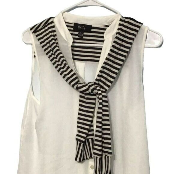 BCX Women's V-Neck Sleeveless Striped Scarf Top - Picture 3 of 9